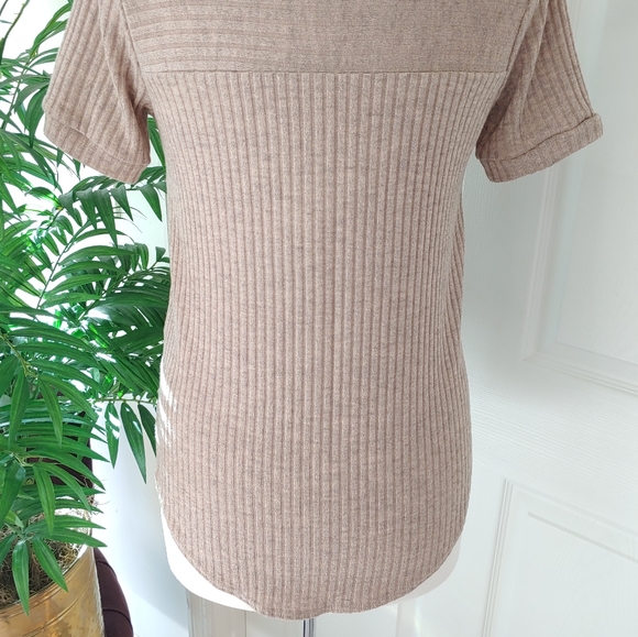 Pitaya Lazy Sundays Short Sleeve Sweater Top Brown Tan Small - Picture 6 of 11